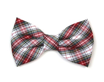 Holiday Tartan Dog Bowtie - Cat Bow Tie - Red Stewart Plaid -  Holiday Pet Bow Tie