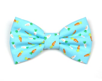 Carrots Dog Bow Tie - Blue and Orange - Easter Spring Preppy Bowtie