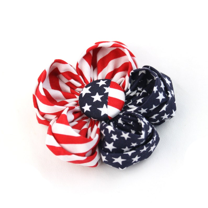 Flag Dog Collar Flower Accessory Stars and Stripes Red White Blue Patriotic 4th of July image 2