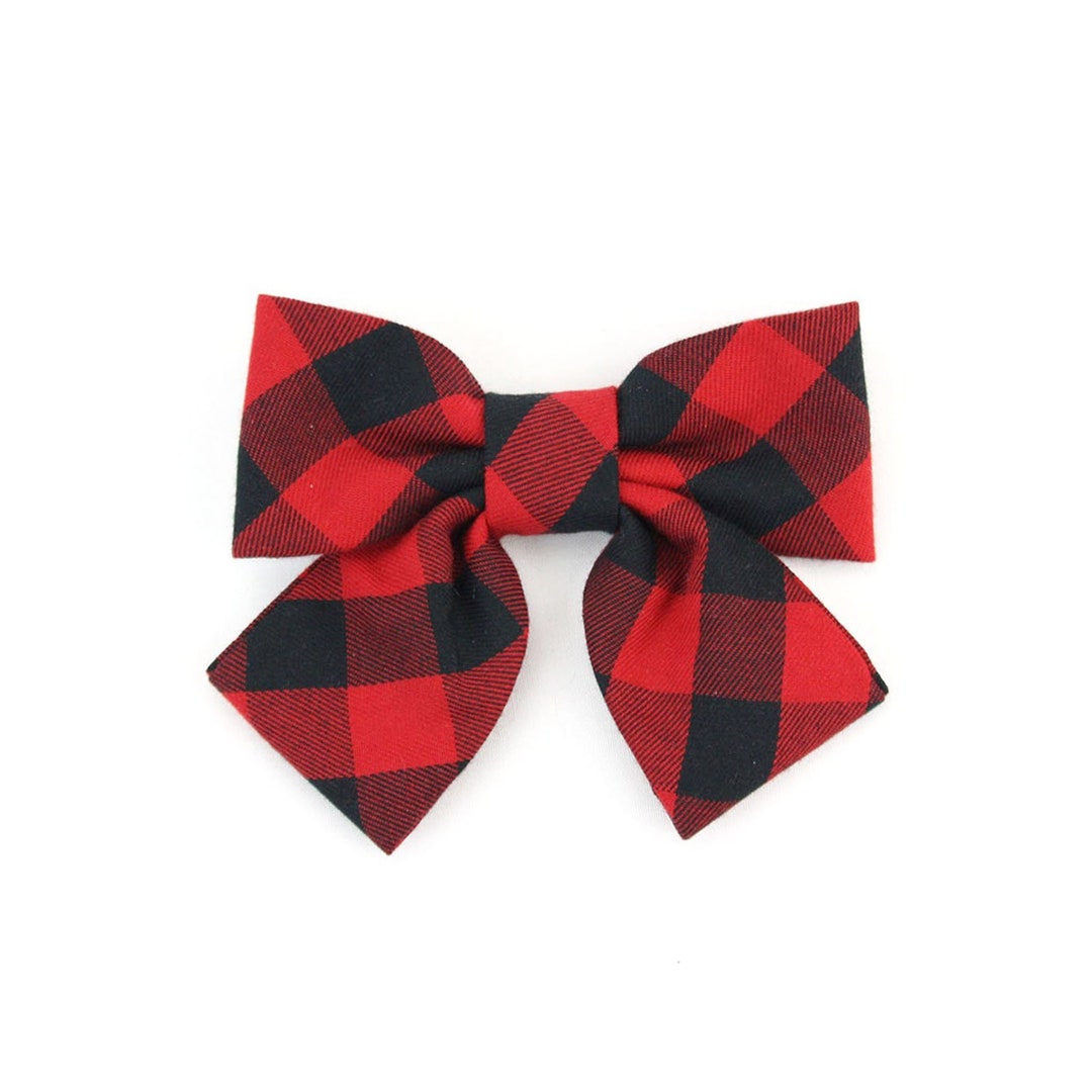 Buffalo Check Girl Dog Collar Bow Cat Bow Red Black Holiday - Etsy