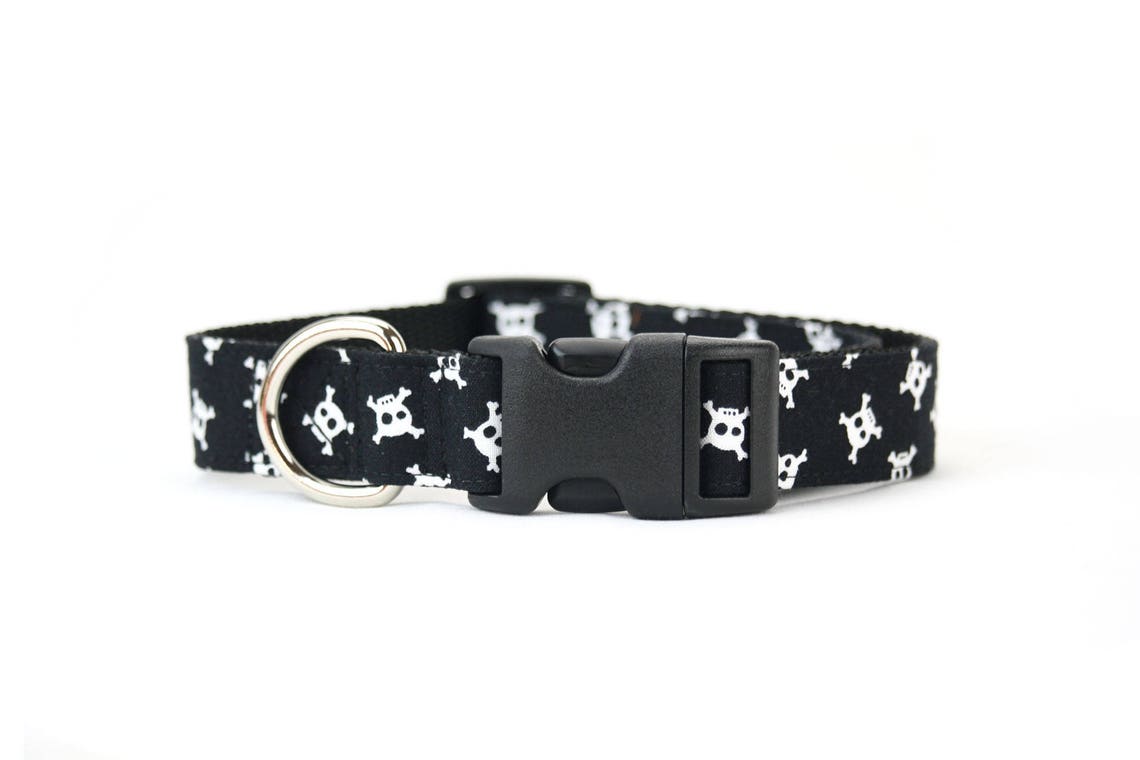 Skull Dog Collar Black and White Crossbones Etsy