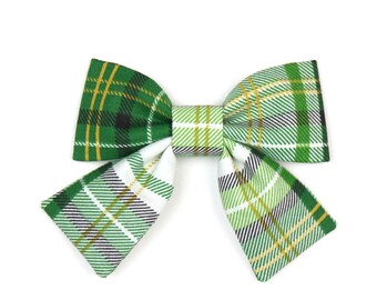 St Patrick's Day Dog Bow - Tartan Plaid - Green Gold and Black - Cat Bow