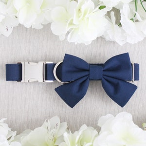 Navy Dog Wedding Bow Collar - Personalized Wedding Bow - Monogram Add On - with Metal Buckle