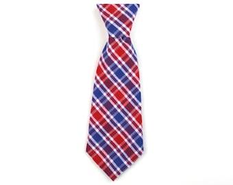 Red White and Blue Plaid Pet Necktie, Patriotic Tie for Dogs and Cats