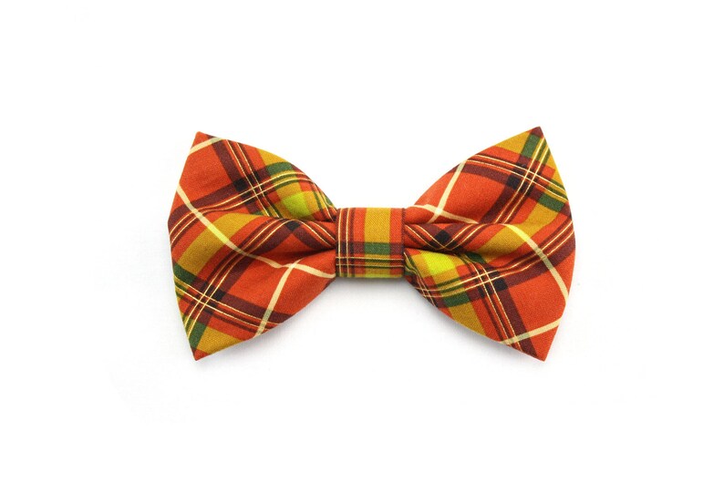 Preppy Plaid Dog Bow Tie Cat Bow Tie Autumn Fall Orange Brown Etsy