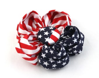 Flag Dog Collar Flower Accessory - Stars and Stripes - Red White Blue Patriotic 4th of July