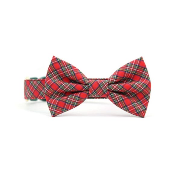 Christmas Plaid Dog Bow Tie Collar - Holiday Tartan