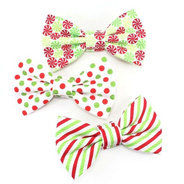 Christmas Dog Bow Tie Cat Holiday Bowtie Red Green Striped Polka Dot Peppermint Candy