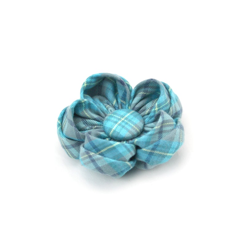 Ice Blue Plaid Dog Collar Flower /'The Glacier/' Teal Blue Tartan Girl Dog Flower Collar Accessory
