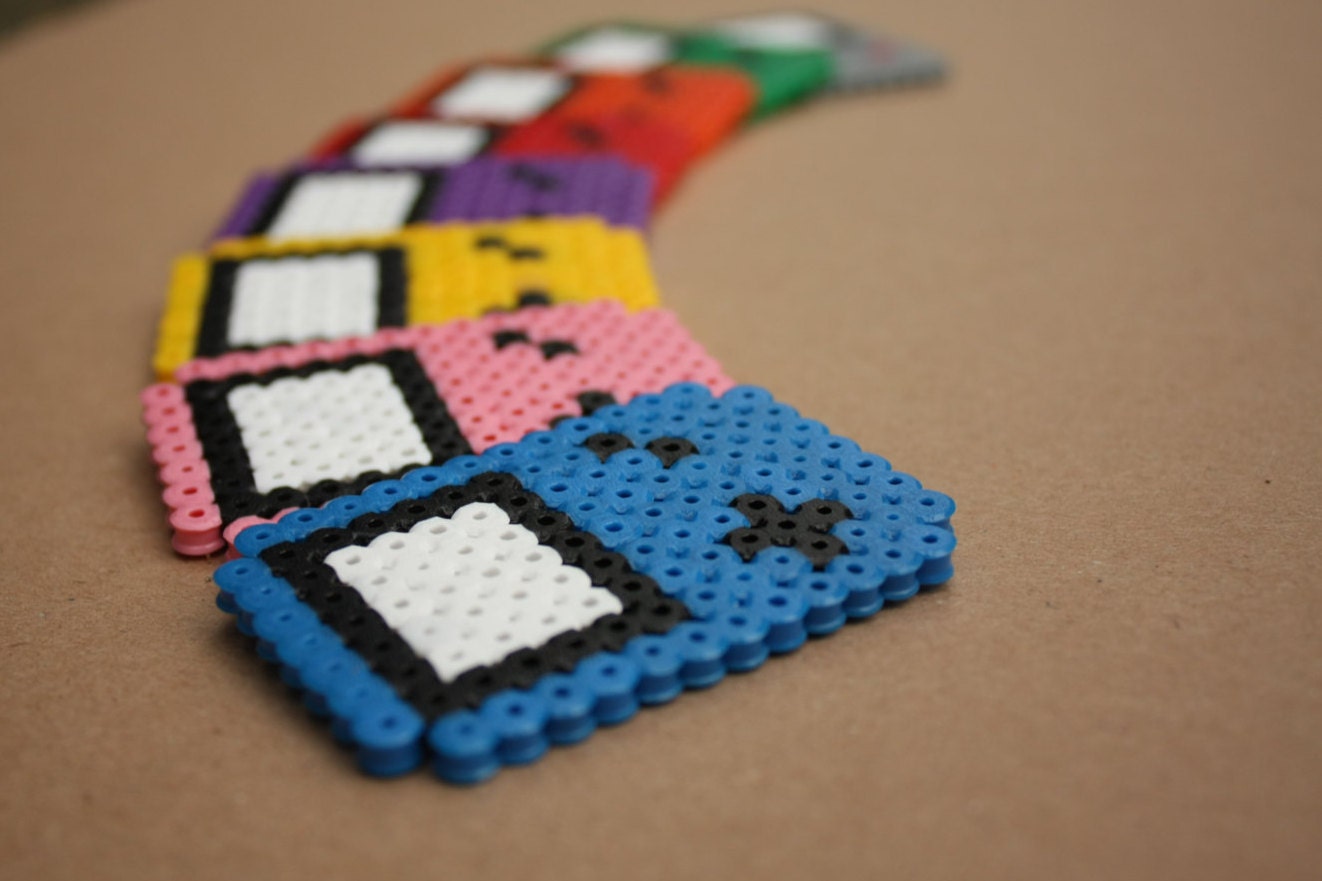 Game Boy multicolor perler hama bead keychain badge