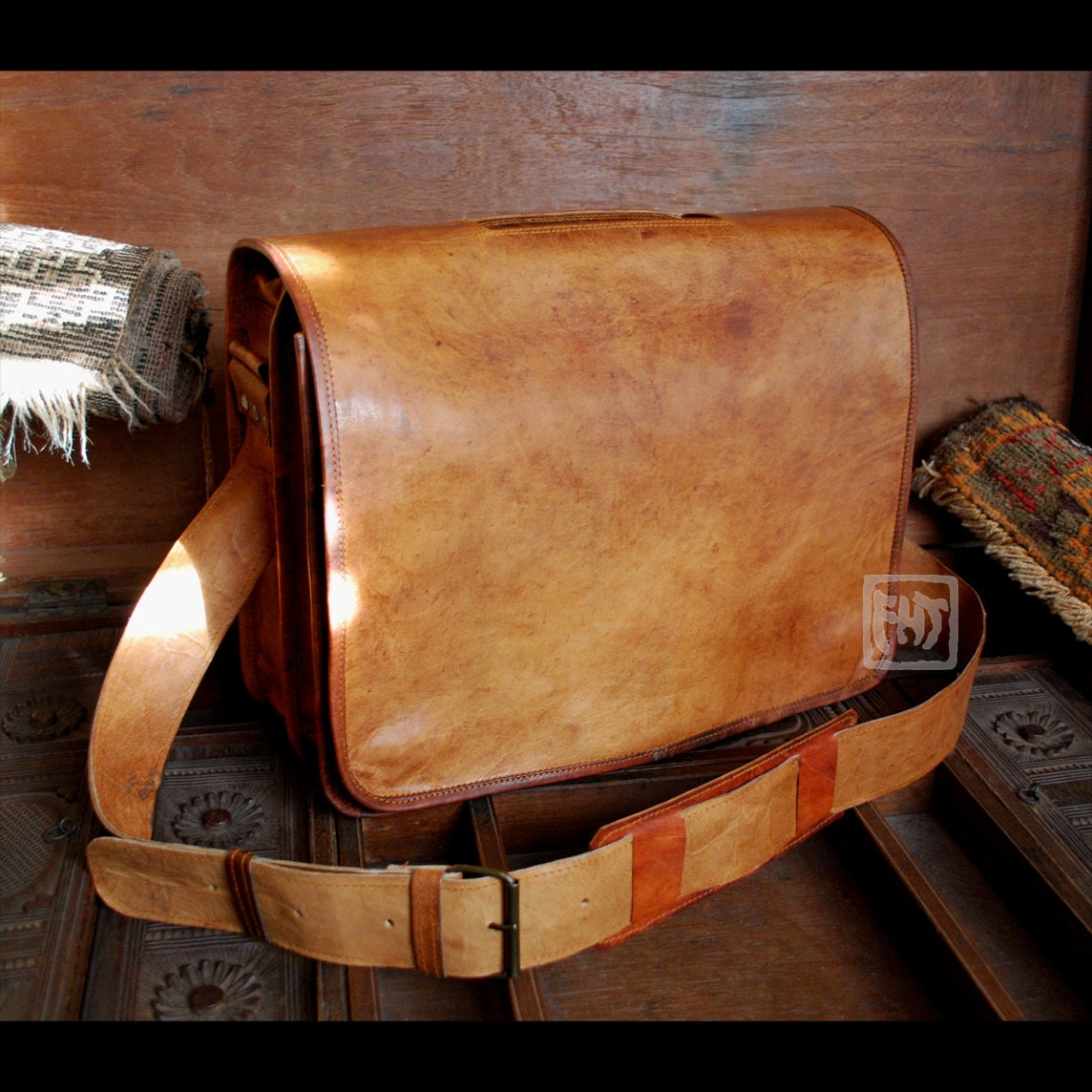 FHT Camel Leather Professor Messenger Bag Shoulder Travel Etsy