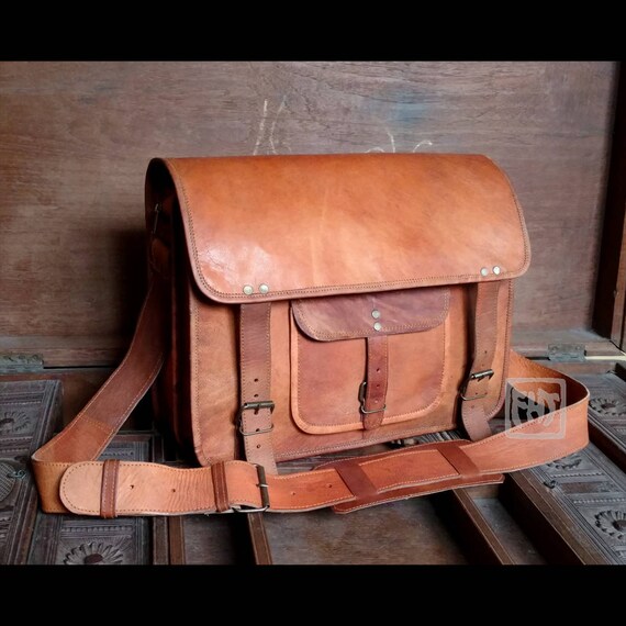 camel leather messenger bag