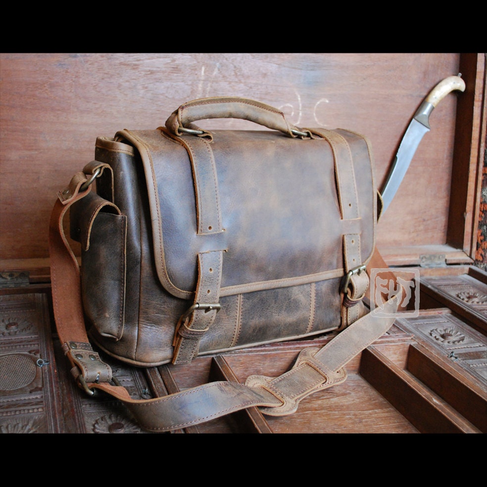 FHT Leather Safari Messenger Bag Briefcase Shoulder Satchel Etsy