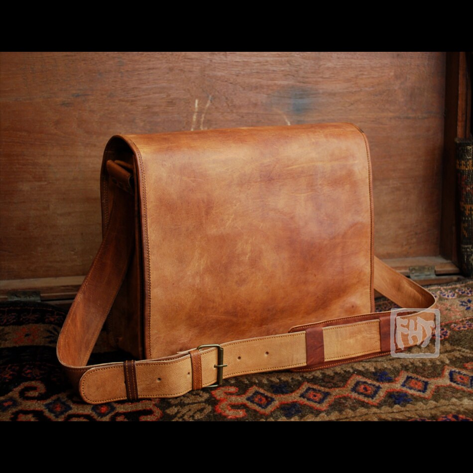 FHT Camel Leather Messenger Bag Shoulder Satchel | Etsy