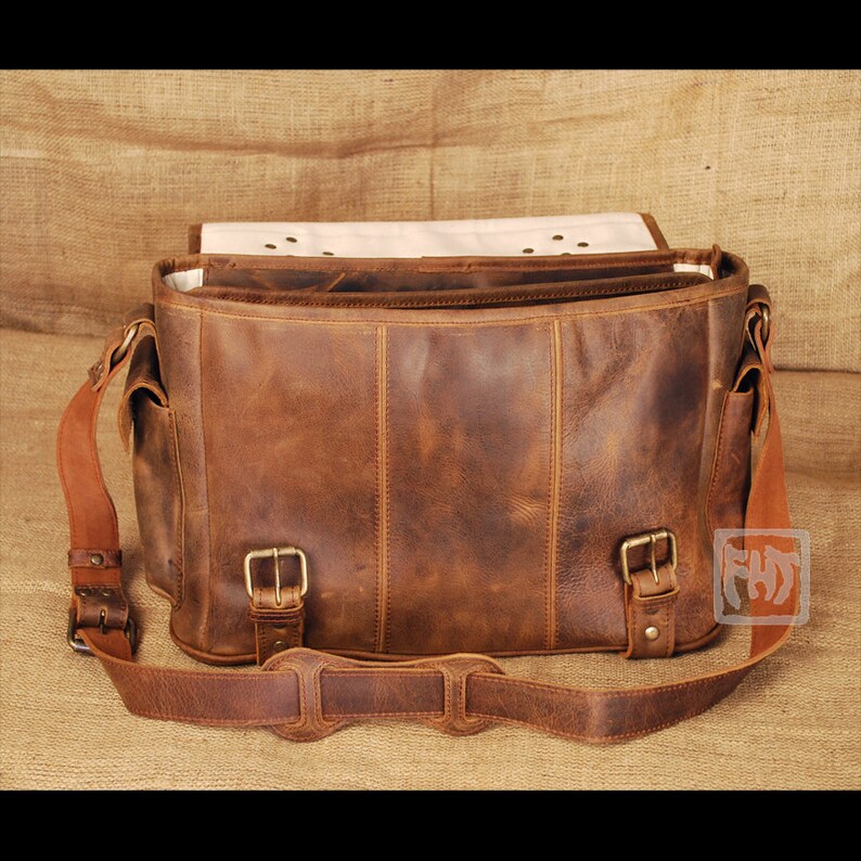 FHT Leather Safari Messenger Bag Briefcase Shoulder Satchel Etsy