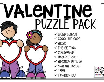 Printable Valentine's Day Game Bundle | Valentine Party Games | Valentine's Puzzles | Family Games | Classroom Valentine's Day Printables