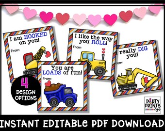 Construction Valentine's Cards | Printable | School, Classroom, Friend or Teacher Gifts | Kids & Easy Valentines | Classroom Valentine