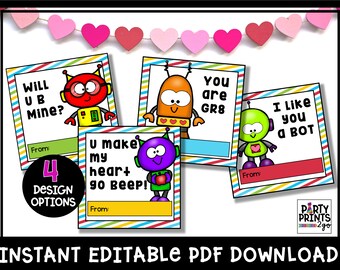 Robot Valentine's Cards | Printable | School, Classroom, Friend or Teacher Gifts | Kids & Easy Valentines | Classroom Valentine