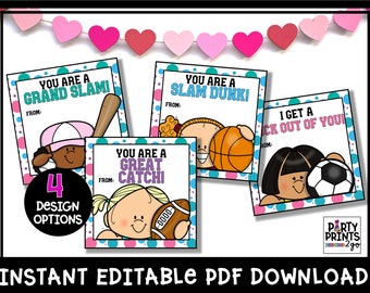 Girl Sports Valentine's Cards | Printable | School, Classroom, Friend or Teacher Gifts | Kids & Easy Valentines | Classroom Valentine