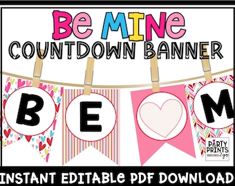 Valentine's Day Countdown Banner | Editable Valentine Banner  | Kids & Easy Valentines | Valentine Countdown for Kids