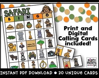Safari Bingo | Safari Birthday Party Bingo | Classroom Bingo Game | Preschool Bingo Activity | Instant Download | Safari Printable for Kids