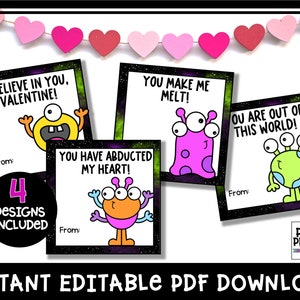 Cartes de la Saint-Valentin extraterrestre | Imprimable | Cadeaux d'école, de classe, d'ami ou d'enseignant | Enfants et Saint-Valentin facile | Valentin en classe