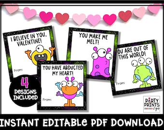 Alien Valentine's Cards | Printable | School, Classroom, Friend or Teacher Gifts | Kids & Easy Valentines | Classroom Valentine