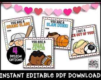 Boy Sports Valentine's Cards | Printable | School, Classroom, Friend or Teacher Gifts | Kids & Easy Valentines | Classroom Valentine