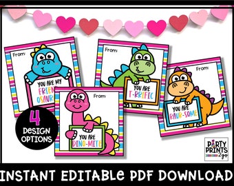Dinosaur Valentine's Cards | Printable | School, Classroom, Friend or Teacher Gifts | Kids & Easy Valentines | Classroom Valentine