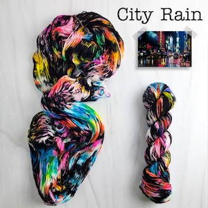 City Rain - Hand Dyed Variegated Yarn - fingering to worsted weight choose your base white and black with spkashes of rainbow