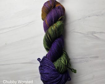 RTS Ready to Ship - CBW12 Worsted yarn base -exact skein shown - 100g 219 yards ultra fine SW Merino-  green purple orange Halloween