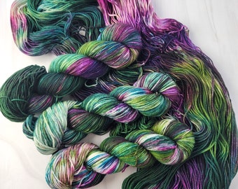 Eyes Like Wild Flowers - choose your base- fingering sock dk worsted bulky- SW Merino -  moss green teal pink purple with speckle