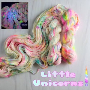 Little Unicorns -  Hand Dyed Deconstructed Variegated Yarn - lace fingering worsted dk or bulky yarn- white with drizzled pink yellow blue