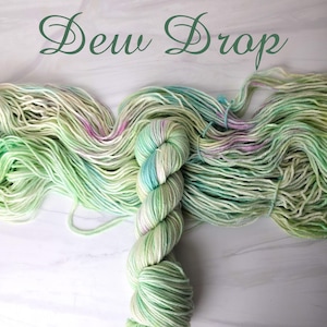 Dew Drop - Hand Dyed Deconstructed Variegated Yarn - lace fingering worsted dk or bulky yarn- pastel light green teal mint purple pink