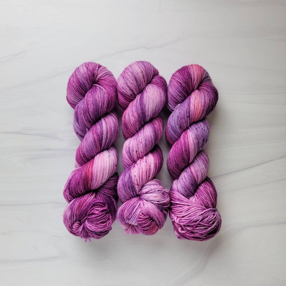 Raspberry Truffle - Hand Dyed Variegated speckled Yarn - lace fingering worsted dk bulky - berry pink purple with speckles