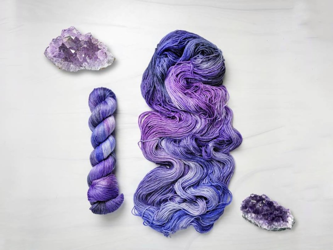 Snowy Amethyst - Hand dyed speckled yarn - white with purple speckles