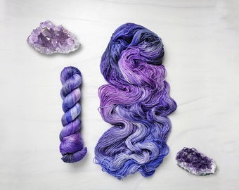 Amethyst - Hand Dyed Variegated Yarn - fingering lace worsted - choose your base dark to light pastel purple cool and warm violet