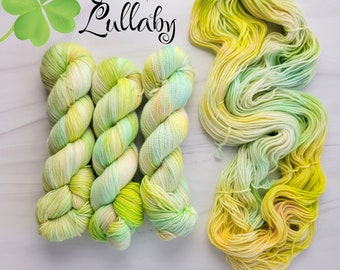 Irish lullaby - Hand Dyed Variegated Yarn- fingering lace worsted - choose your base lullaby nursery rhyme collection -pastel lime green