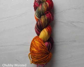 RTS Ready to Ship - CBW8 Worsted yarn base -exact skein shown - 100g 219 yards ultra fine SW Merino-  green red yellow orange brown fall