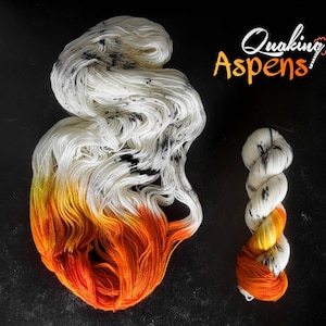 Quaking Aspens - Hand Dyed Variegated Yarn - fingering to worsted weight choose your base around pooling yarn white with pop of orange