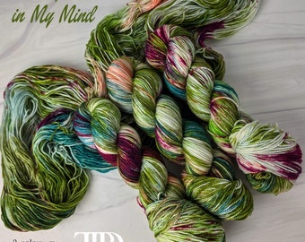 Secret Gardens in My Mind- Hand Dyed Variegated Yarn - fingering dk worsted bulky - choose your base- Taylor Swift inspired yarn green peach