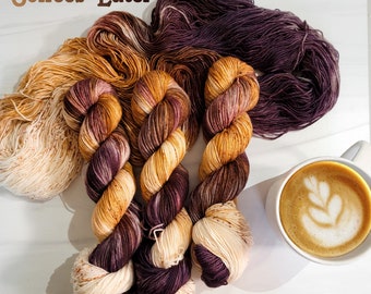 300 Takeout Coffees Later - Hand Dyed Variegated color pooling Yarn - fingering to worsted weight choose your base - Taylor Swift brown fall