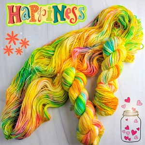 Hand Dyed Yarn - Happiness -  lace fingering sport dk worsted aran bulky weight choose your base- yellow lime orange rainbow transformation