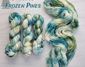 Endless Frozen Pines - choose your base- fingering sock dk worsted bulky- SW Merino - White with moss green teal pink purple speckles