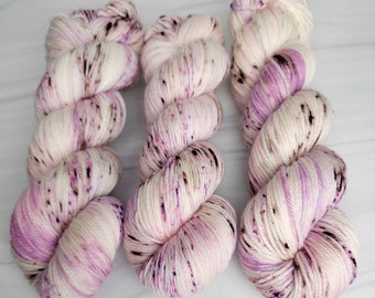 Raspberry Cream - Hand Dyed Variegated speckled Yarn - lace fingering worsted dk bulky - whiye with berry pink and brown speckles