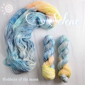 Selene - Hand Dyed Assigned Pooling Yarn - lace fingering sport dk worsted aran or bulky weight- Greek goddess pastel blue grey yellow peach