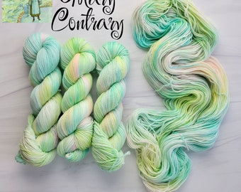 Mary Contrary- Hand Dyed Variegated Yarn- fingering lace worsted - choose your base lullaby nursery rhyme collection -pastel mint green