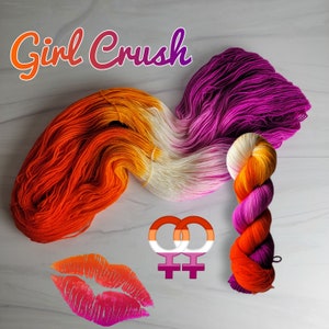 Girl Crush- lesbian Flag - Hand Dyed Variegated Yarn - lace fingering sport dk worsted aran bulky weight - choose your base orange magenta