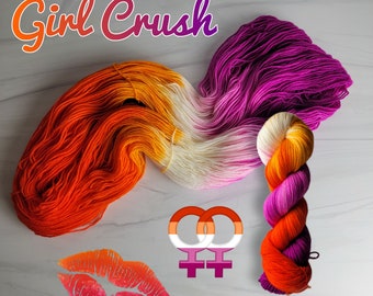 Girl Crush- lesbian Flag - Hand Dyed Variegated Yarn - lace fingering sport dk worsted aran bulky weight - choose your base orange magenta