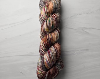 RTS Ready to Ship - W83 Worsted yarn base -exact skein shown - 100g 219 yards ultra fine SW Merino-  Brown with some rainbow